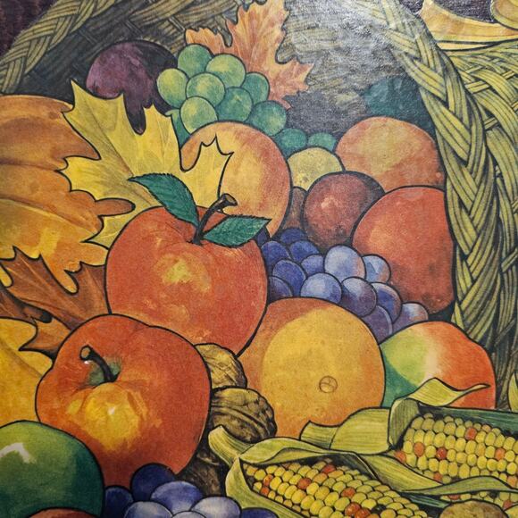 Vintage Cornucopia Wood Panel Picture 16" Thanksgiving Flowers Cottage 80s Fall - Picture 5 of 10